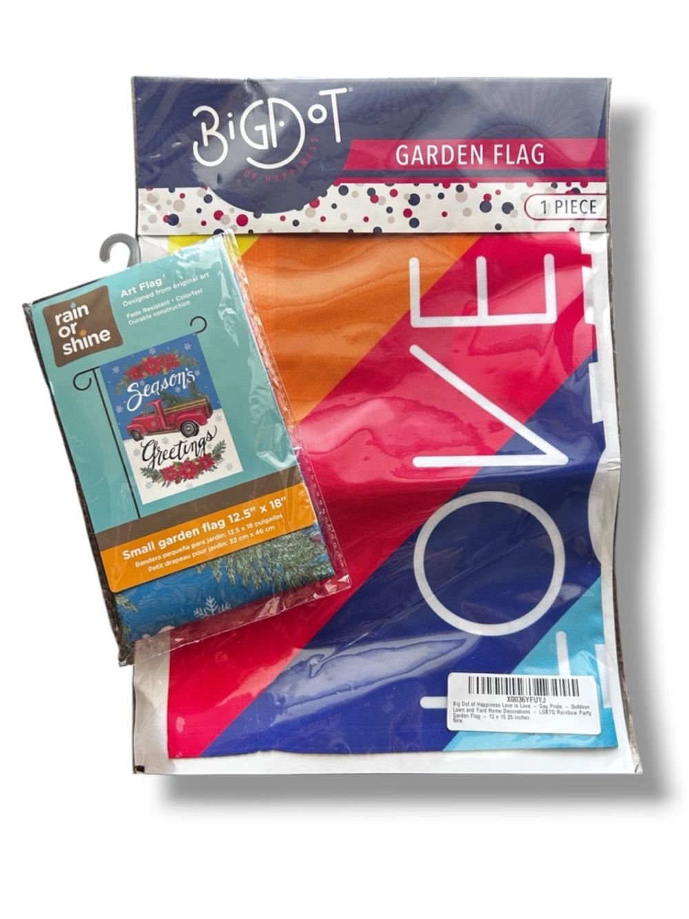 Two New Garden Flags Pride Rainbow Love Season’s Greetings